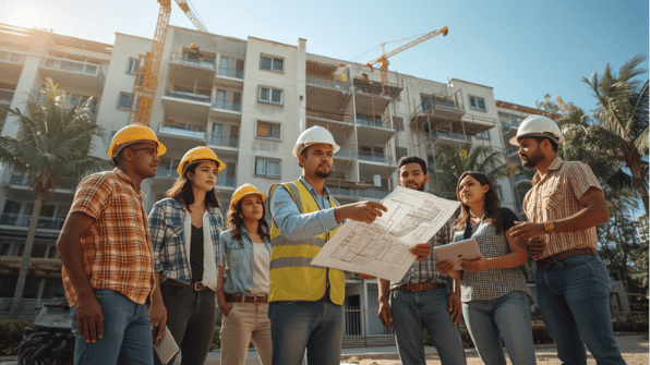 Visita de inspección a un proyecto de apartamentos en construcción
