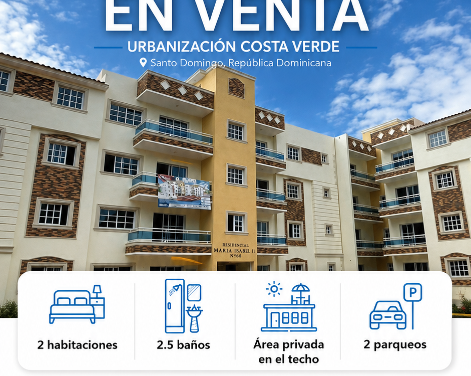 Apartamento en Venta en Costa Verde, Santo Domingo | 117 m² + Roof Privado en Costa Verde